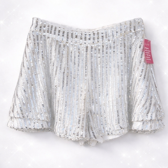 Buddy Love Pants - 🍋 Buddy Love White Sequin High Rise Shorts NWT Glam Festival Party M